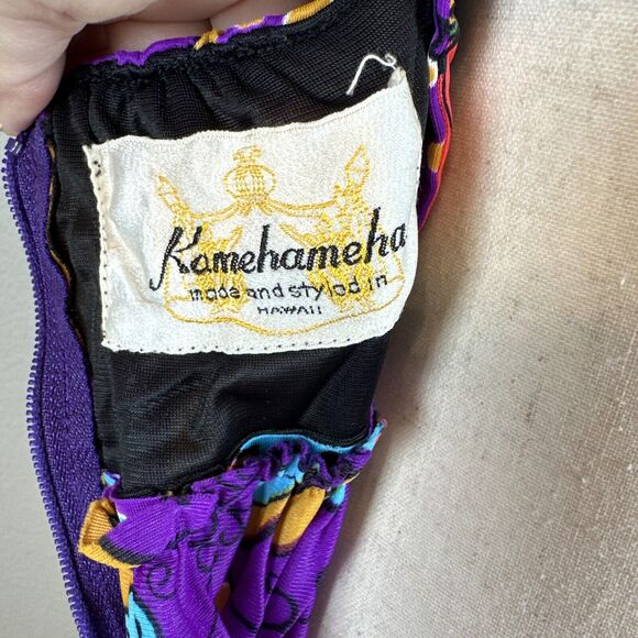 Vintage 60s Kamehameha Maxi Dress Purple Butterfly Floral Small Made in Hawaii - Picture 7 of 8